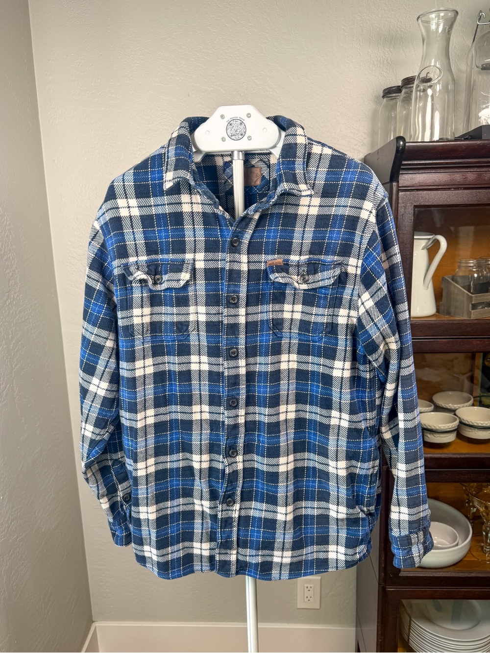 Orvis Men’s Large Heavyweight Cotton Flannel Plaid Shirt Jacket 4 Pocket Size L